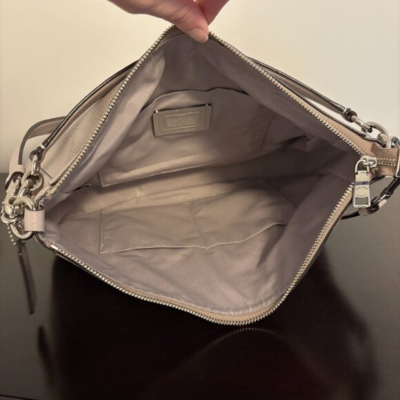 Coach Elle Hobo Taupe Gray Leather with Stardust Crystal Rivets - Picture 10 of 12